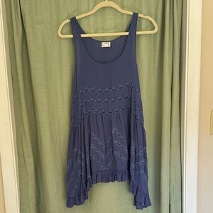 Free People Indigo Tank Top with Ruffle Hem